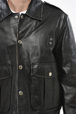 Leather Jacket AVIATOR with Snap Buttons and Maxi Patch Pockets