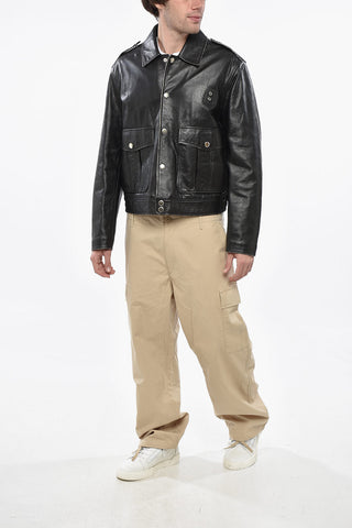 Leather Jacket AVIATOR with Snap Buttons and Maxi Patch Pockets