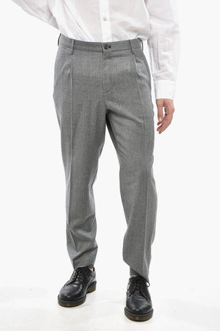 Single-Pleated Virgin Wool Tapered Fit Pants