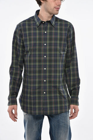 Cotton Poplin Shirt with Plaid Pattern and French Collar