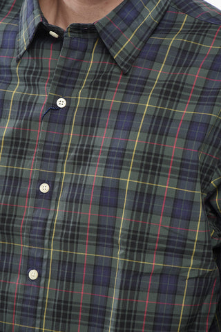 Cotton Poplin Shirt with Plaid Pattern and French Collar