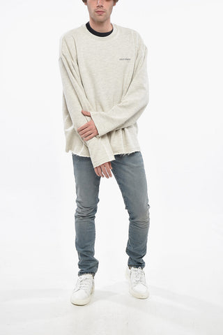 Cotton Blend ANIOLA Crew-neck Sweater with Raw Cut