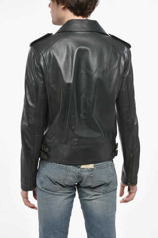 Giubbotto Biker in Pelle con Bottoni Logati