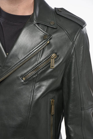 Giubbotto Biker in Pelle con Bottoni Logati