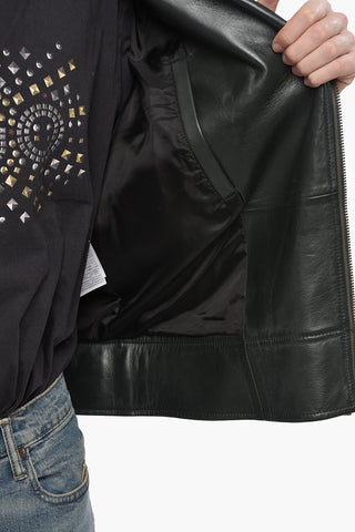 Giubbotto Biker in Pelle con Bottoni Logati