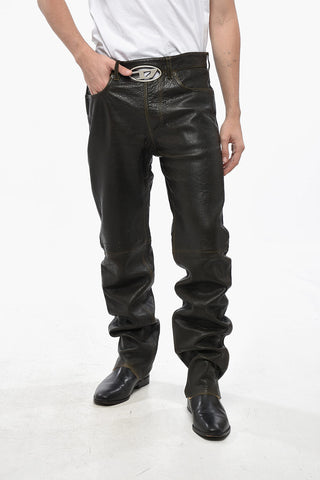 Hammered Leather Trousers KOOMAN with Integrated Buckle