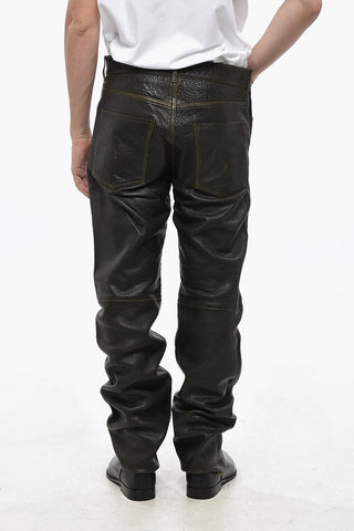 Pantaloni in Pelle Martellata KOOMAN con Fibbia Integrata