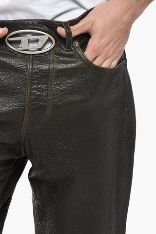 Hammered Leather Trousers KOOMAN with Integrated Buckle
