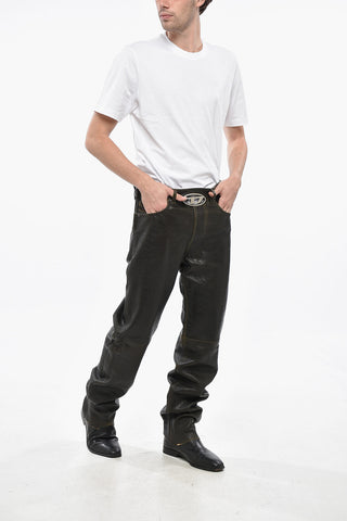 Hammered Leather Trousers KOOMAN with Integrated Buckle