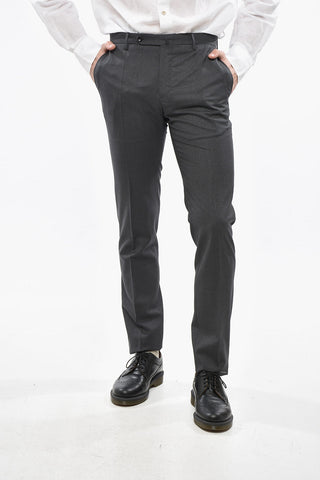 Slim-Fit Virgin Wool Trousers with Belt Loops