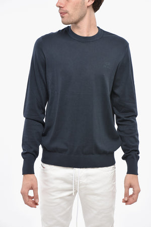Cotton Crewneck Sweater with Embossed Logo