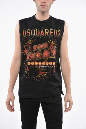 Baumwoll-Jersey Trägertop VIVA VEGAS verziert mit Strass