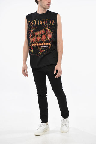 Baumwoll-Jersey Trägertop VIVA VEGAS verziert mit Strass