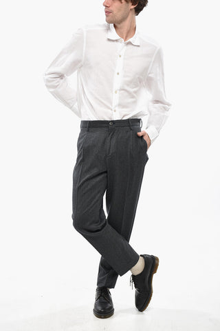 Single-Pleated Virgin Wool Tapered Fit Pants