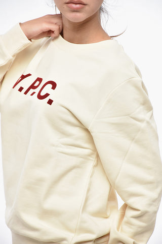 Felpa Girocollo In Cotone con Logo In Velour