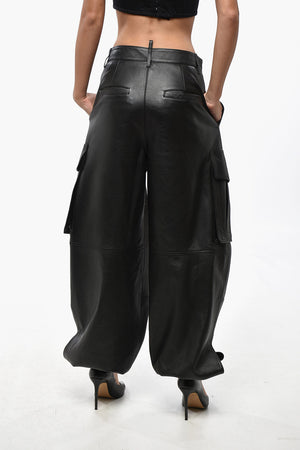 Baggy-Fit Leather Cargo Pants