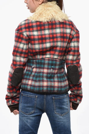 Giubbotto in Flanella a Quadri con Collo in Pelliccia