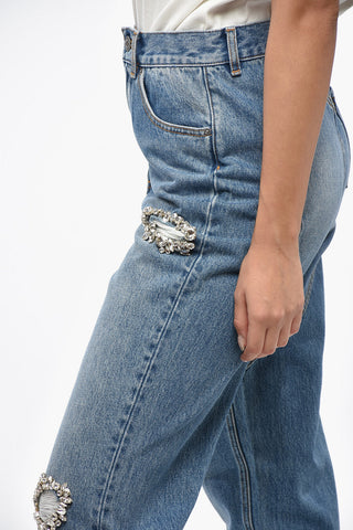 High-Waist Distressed-Jeans mit Schmuck 20cm