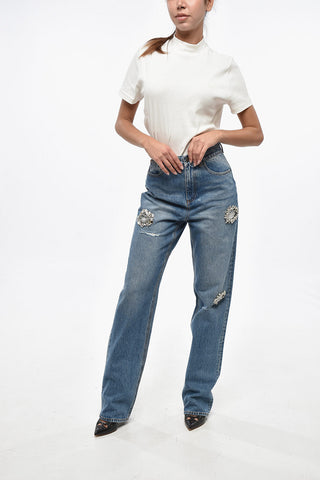 High-Waist Distressed-Jeans mit Schmuck 20cm