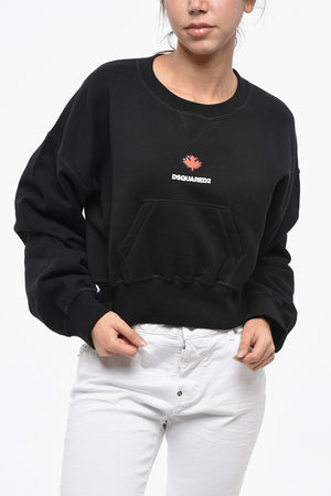 Cropped Crewneck Sweatshirt with Embossed Logo