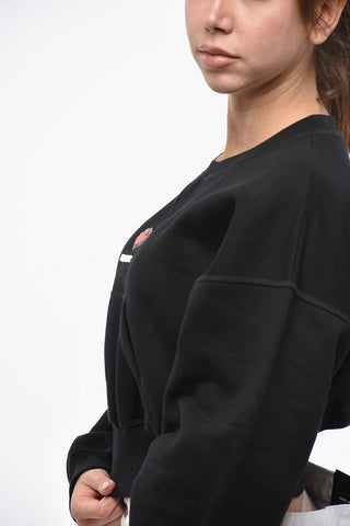 Cropped Crewneck Sweatshirt with Embossed Logo