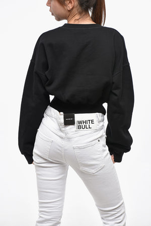 Cropped Crewneck Sweatshirt with Embossed Logo