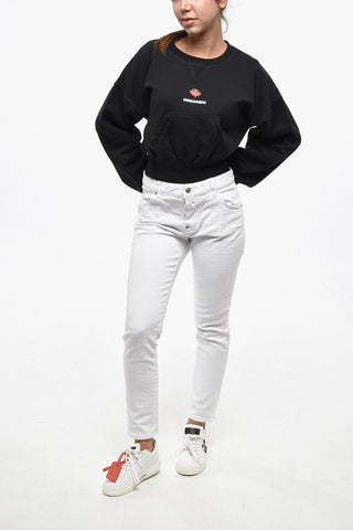 Cropped Crewneck Sweatshirt with Embossed Logo