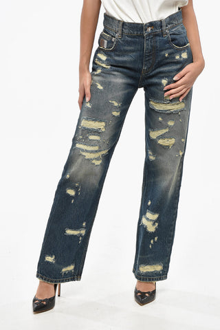 Distressed Jeans with Logo Button 22cm