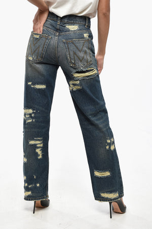 Distressed Jeans with Logo Button 22cm