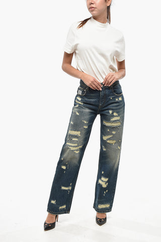 Distressed Jeans with Logo Button 22cm