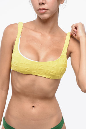 Bikini Top a Fascia con Logo in Velour