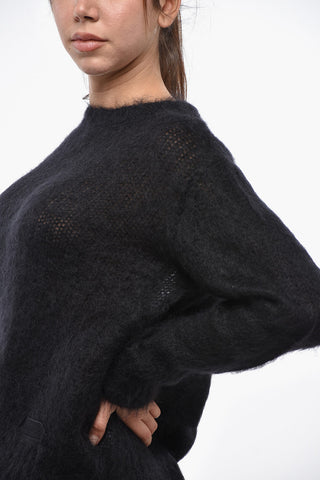 Einfarbiger Mohair-Rundhals-Pullover
