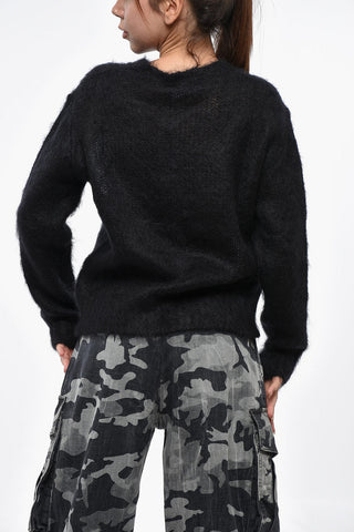 Einfarbiger Mohair-Rundhals-Pullover