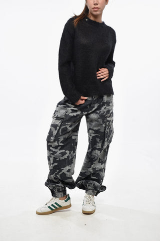 Einfarbiger Mohair-Rundhals-Pullover