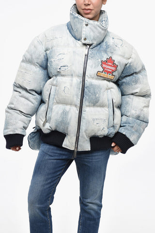 Denim-Bomber mit Vintage-Effekt und Logopatch