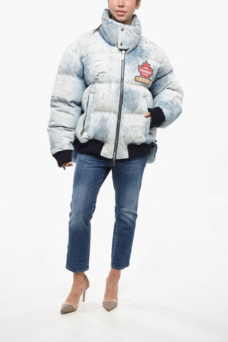 Denim-Bomber mit Vintage-Effekt und Logopatch