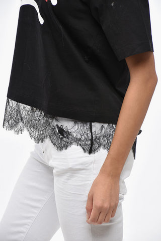 Cotton Crew-Neck T-Shirt EASY FIT printed with Lace at the Hem