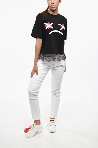 Cotton Crew-Neck T-Shirt EASY FIT printed with Lace at the Hem