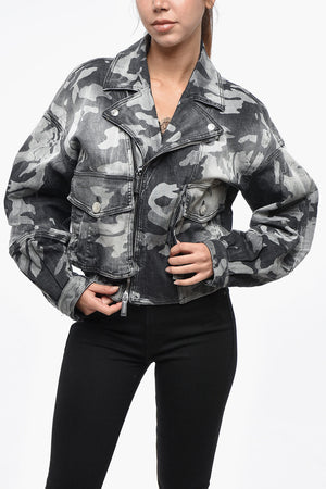 Giubbotto in Denim con Motivo Camouflage
