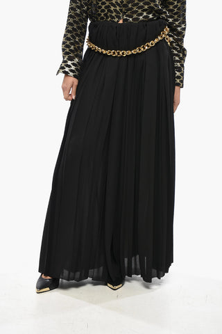 Pleated Long Skirt with Chain Detail