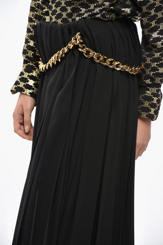Pleated Long Skirt with Chain Detail