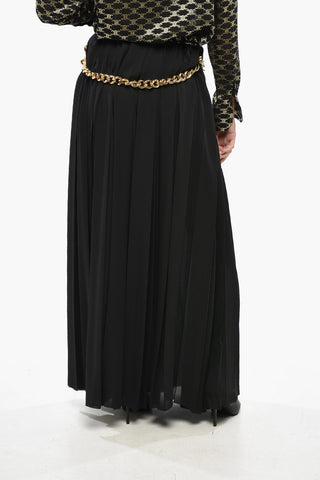 Pleated Long Skirt with Chain Detail