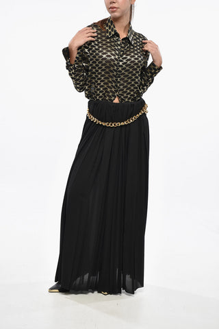Pleated Long Skirt with Chain Detail