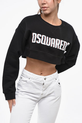 Cropped Cotton Fleece Crewneck Sweatshirt COOL FIT