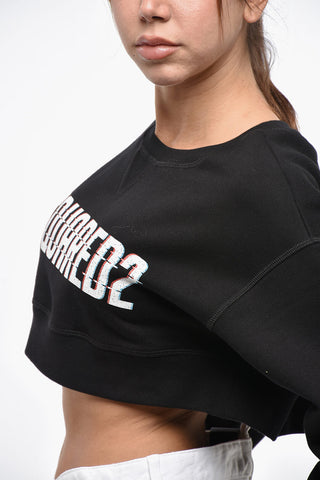 Cropped Cotton Fleece Crewneck Sweatshirt COOL FIT