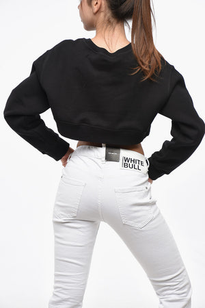 Cropped Cotton Fleece Crewneck Sweatshirt COOL FIT