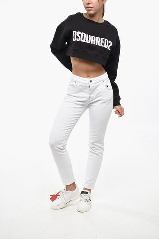 Cropped Cotton Fleece Crewneck Sweatshirt COOL FIT