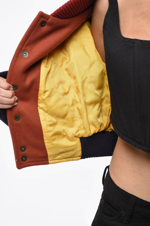 Bomber Varsity Cropped Fit con Maniche in Pelle