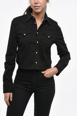 Western Cropped-Fit Stretch-Denim Shirt