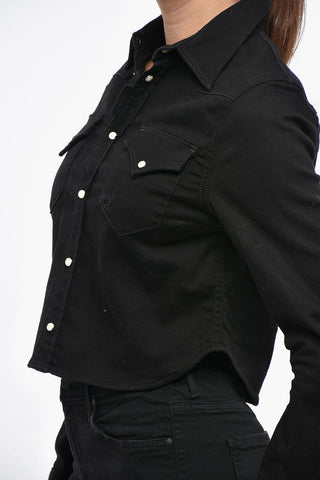 Western Cropped-Fit Stretch-Denim Shirt